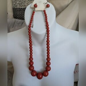 Vintage Retro Cherry Red Graduated Red Bead Necklace Earrings Set